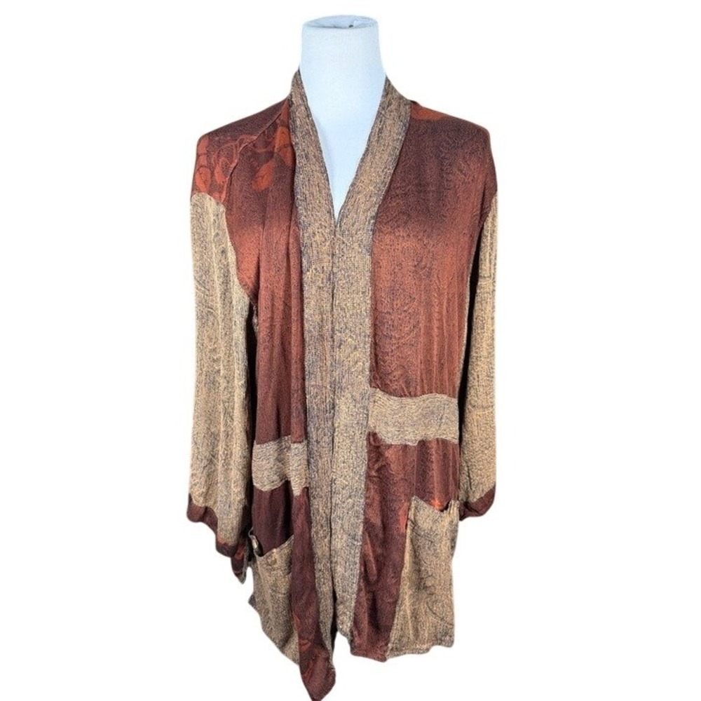 Kusnadi New York Brown Colorblock Rayon Hand Made‎ Open Front Cardigan Jacket